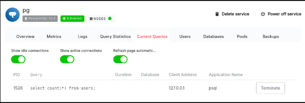 PostgreSQL® service overview tab in Aiven's console
